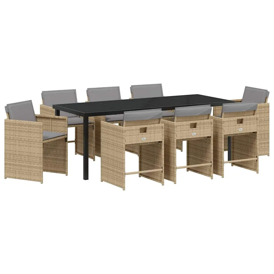 Ensemble de salle à manger pour jardin 9 pcs Beige polyrotin - 2