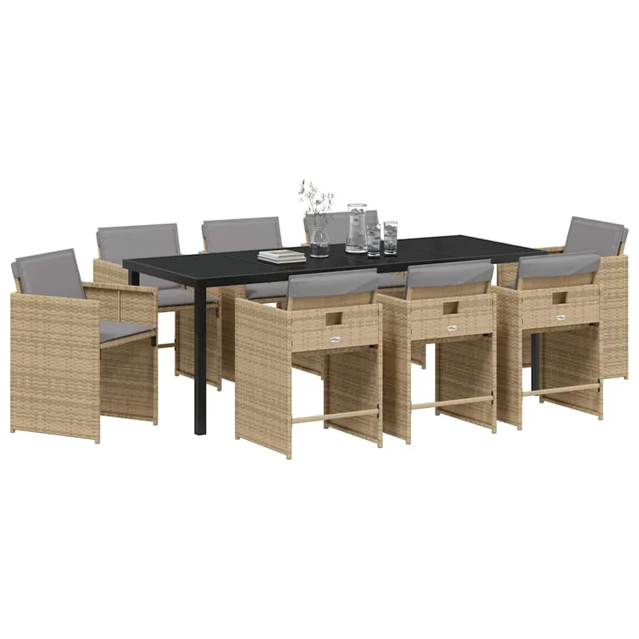 Ensemble de salle à manger pour jardin 9 pcs Beige polyrotin - 3