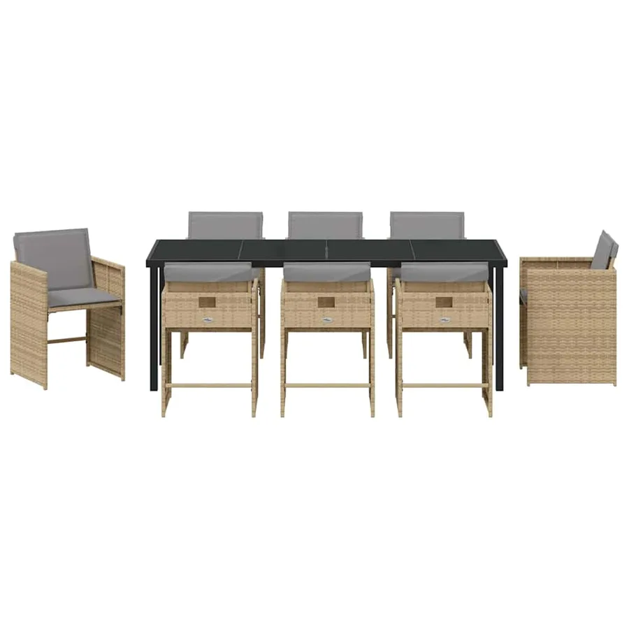 Ensemble de salle à manger pour jardin 9 pcs Beige polyrotin - 7