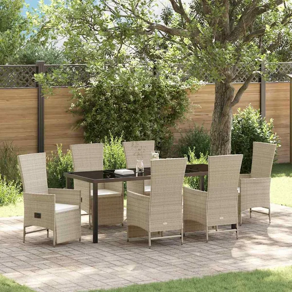 Ensemble de salle à manger pour jardin 7 pcs Beige polyrotin