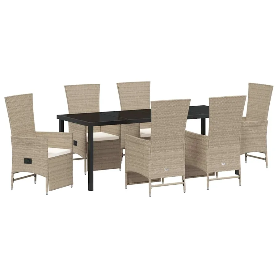 Ensemble de salle à manger pour jardin 7 pcs Beige polyrotin - 2