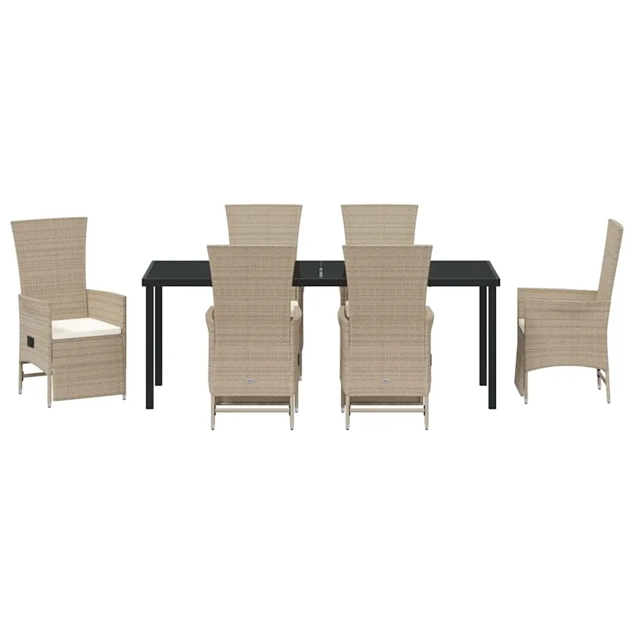 Ensemble de salle à manger pour jardin 7 pcs Beige polyrotin - 7