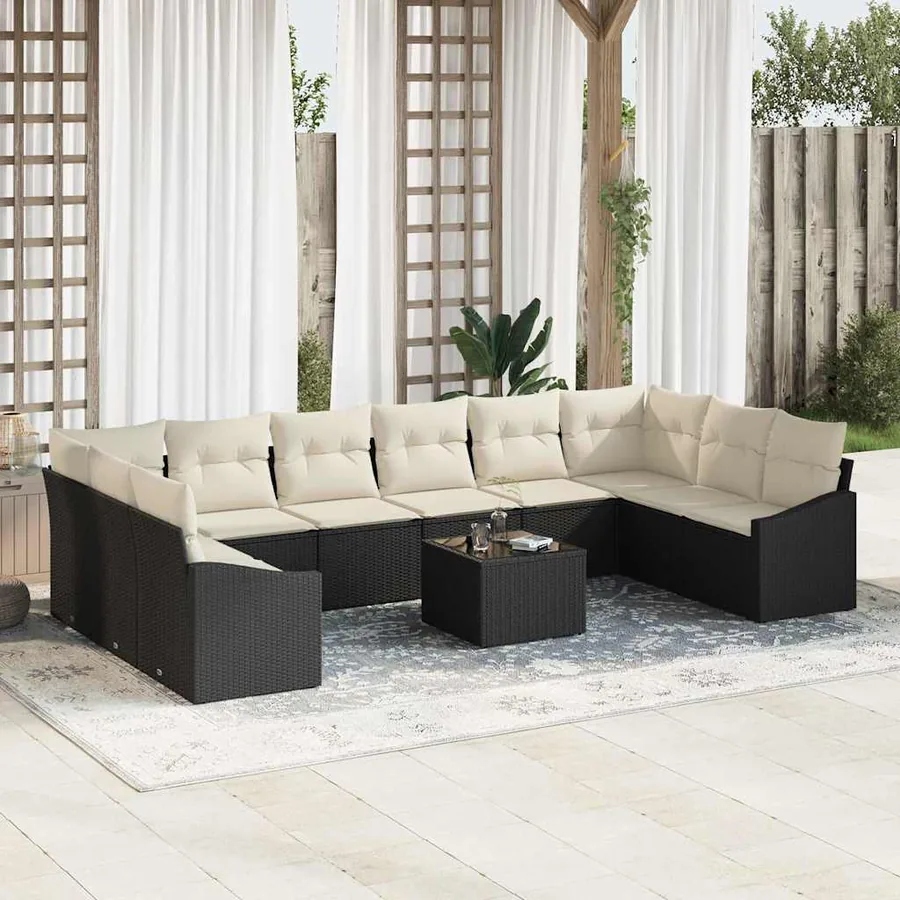 Ensemble de Canapés avec coussin 11 pcs Noir polyrotin