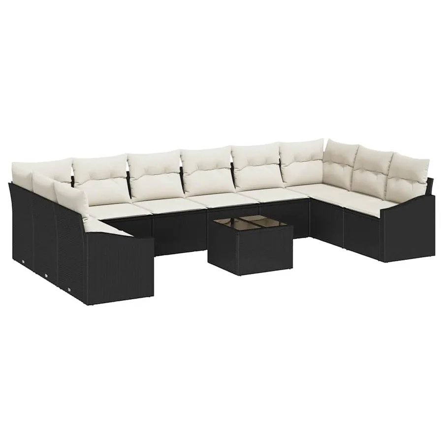 Ensemble de Canapés avec coussin 11 pcs Noir polyrotin - 2