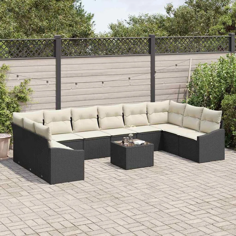 Ensemble de Canapés avec coussin 11 pcs Noir polyrotin - 3