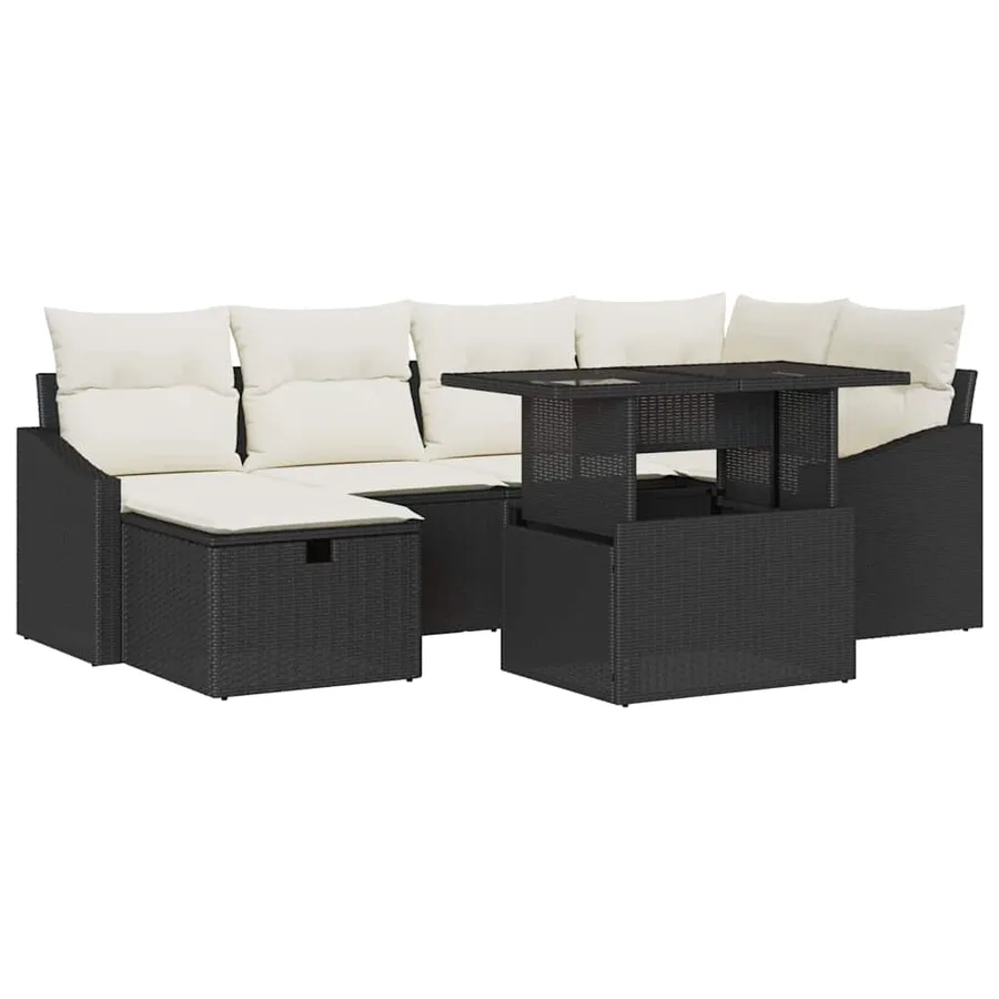 Ensemble de canapé de jardin avec coussin 7 pcs Noir Poly rotin - 2