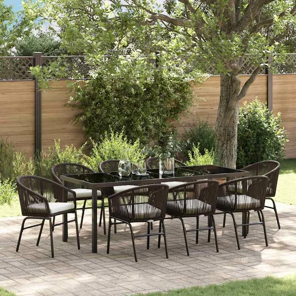 Ensemble de salle à manger pour jardin 9 pcs Marron