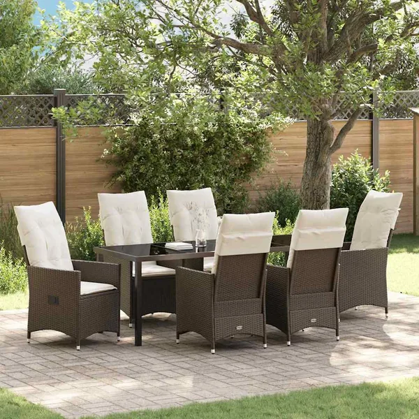 Ensemble de salle à manger pour jardin 7 pcs Marron polyrotin