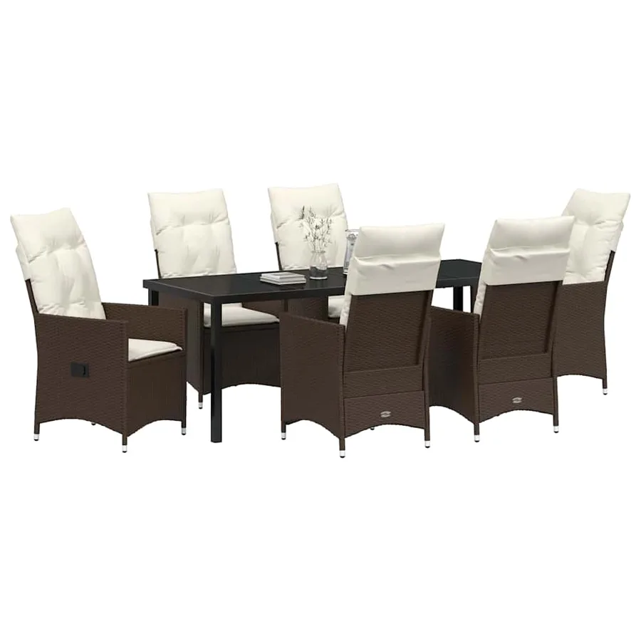 Ensemble de salle à manger pour jardin 7 pcs Marron polyrotin - 3