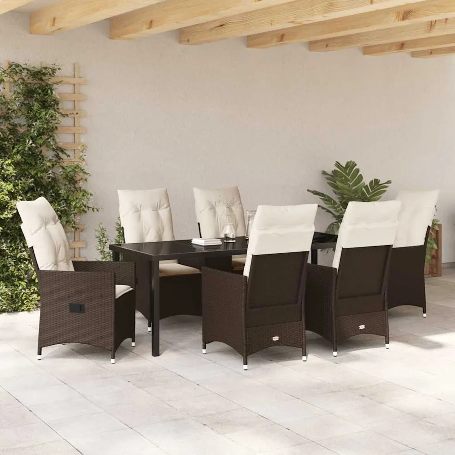 Ensemble de salle à manger pour jardin 7 pcs Marron polyrotin - 4