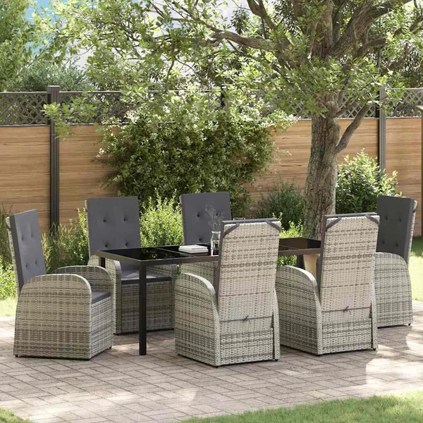 Ensemble de salle à manger pour jardin 7 pcs Gris polyrotin