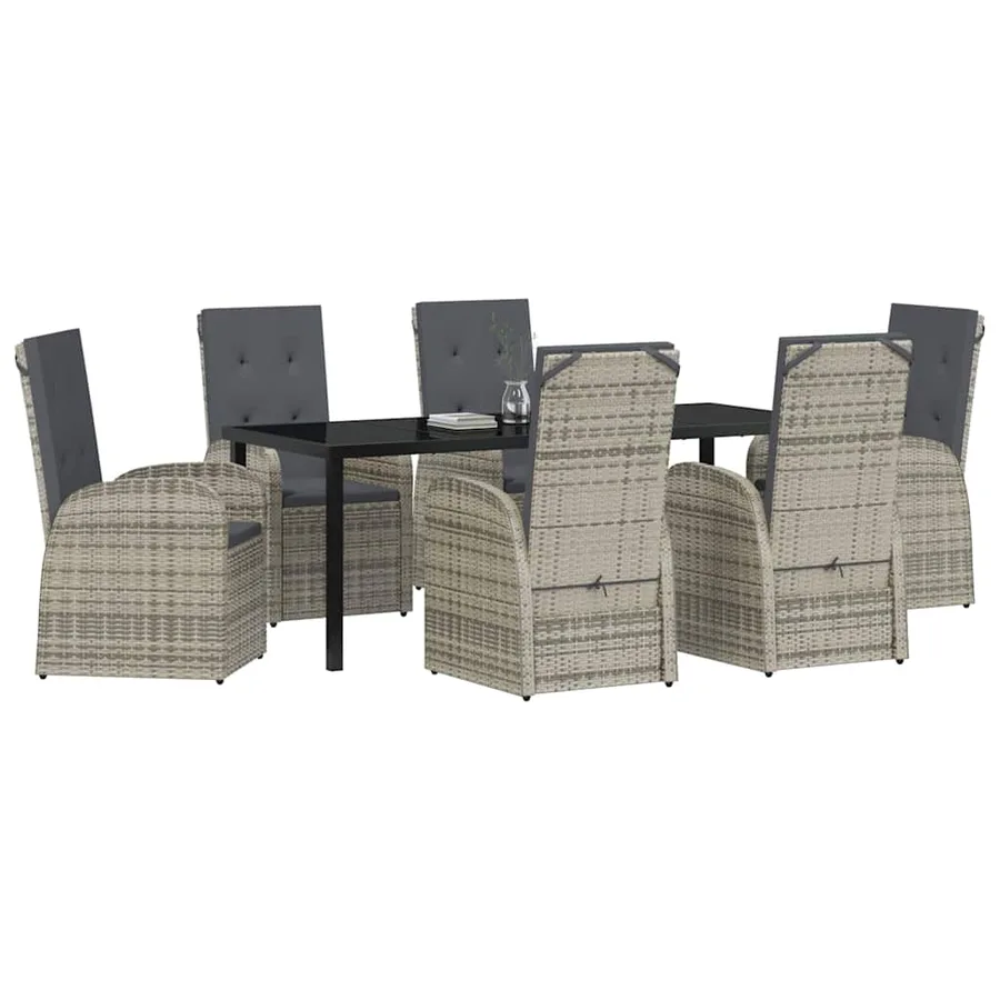 Ensemble de salle à manger pour jardin 7 pcs Gris polyrotin - 3