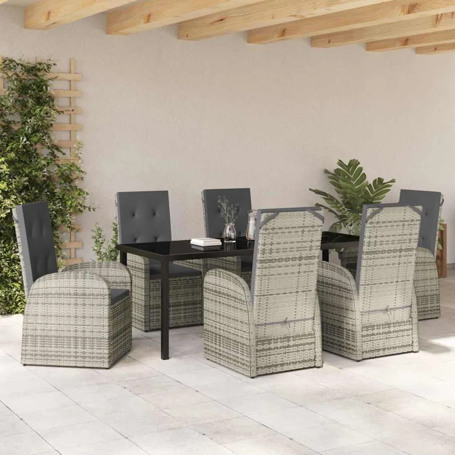 Ensemble de salle à manger pour jardin 7 pcs Gris polyrotin - 4