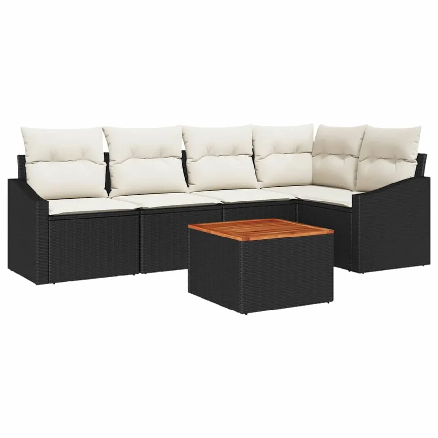 Ensemble de canapé de jardin avec coussin 6 pcs Noir polyrotin - 2