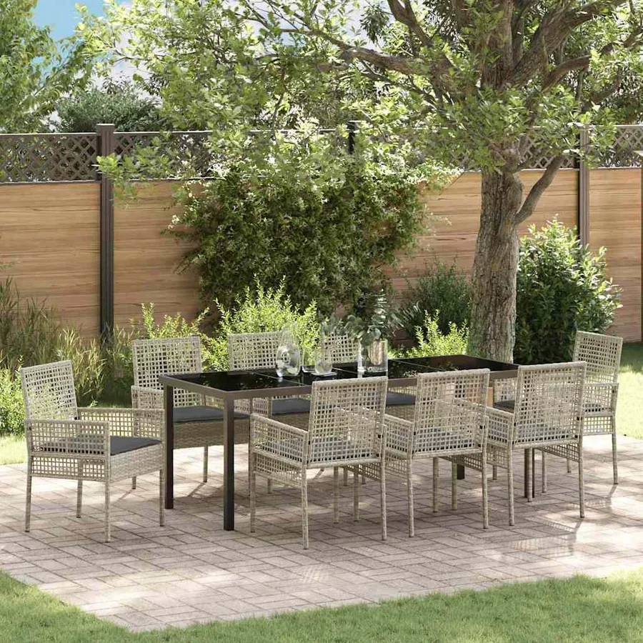 Ensemble de salle à manger pour jardin 9 pcs Gris clair