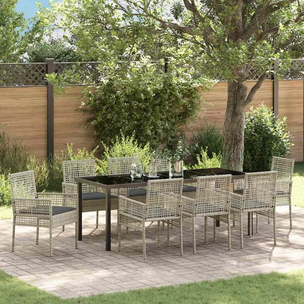 Ensemble de salle à manger pour jardin 9 pcs Gris clair