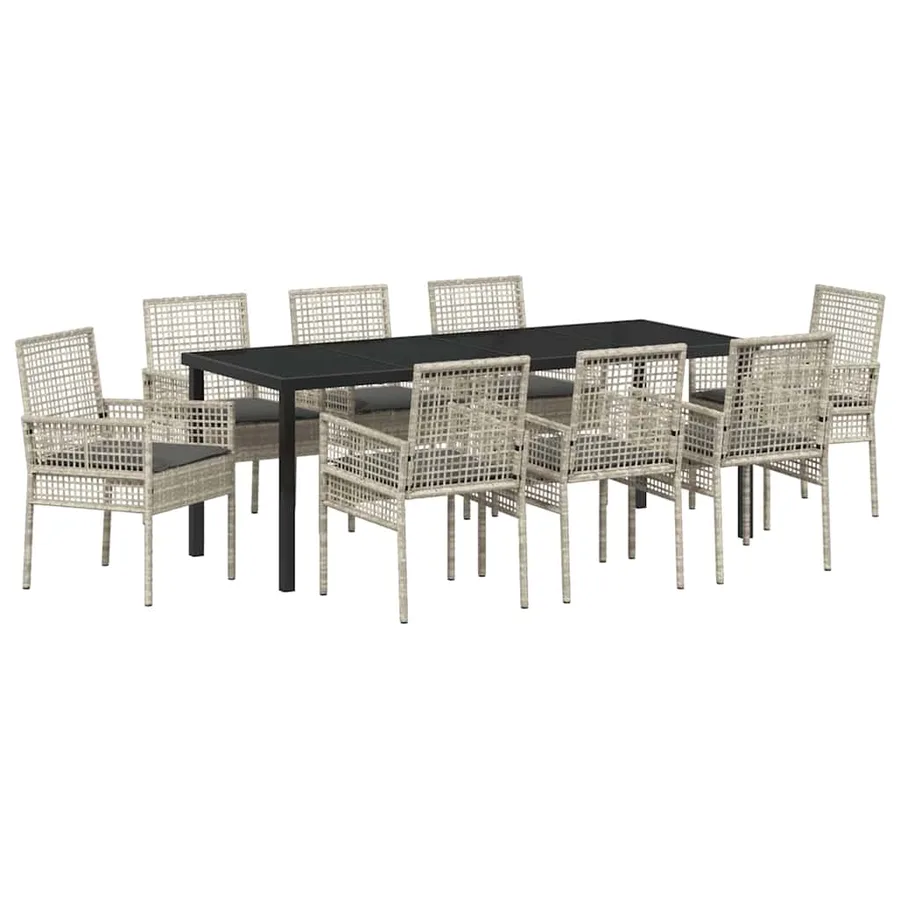 Ensemble de salle à manger pour jardin 9 pcs Gris clair - 2