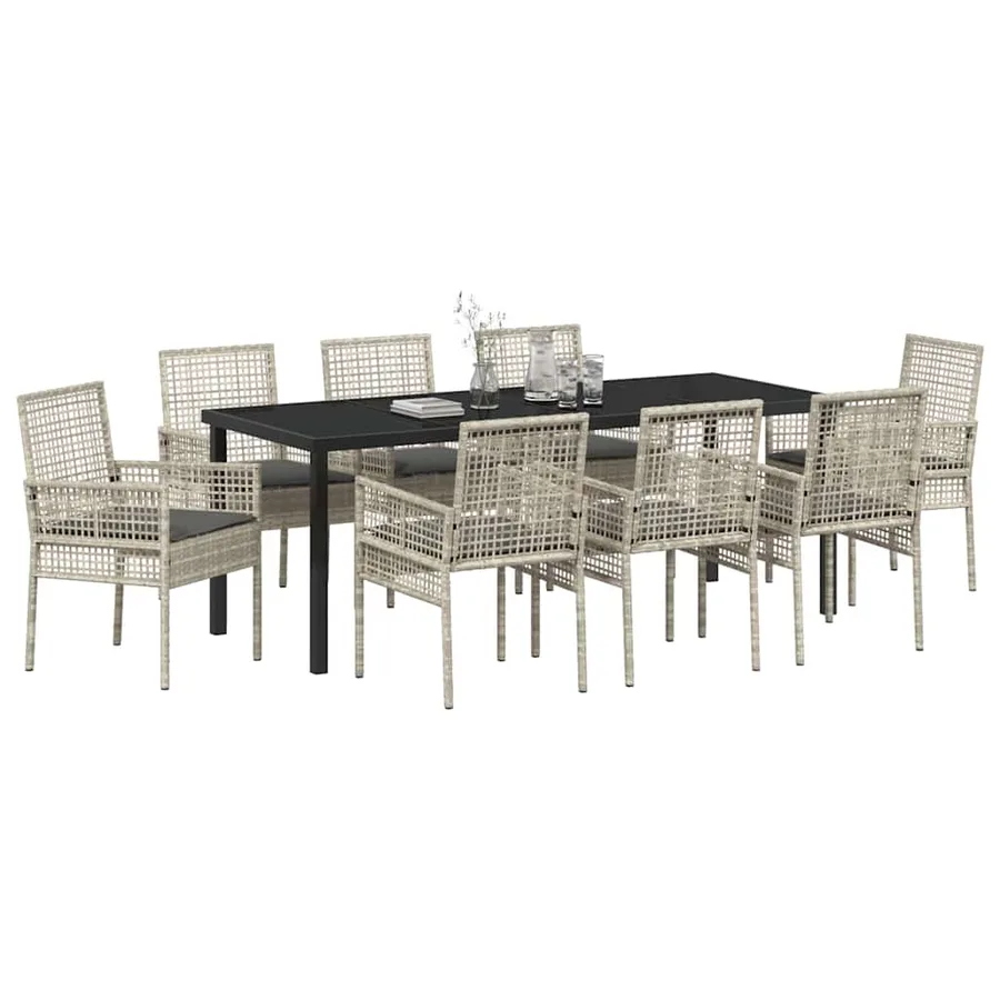 Ensemble de salle à manger pour jardin 9 pcs Gris clair - 3