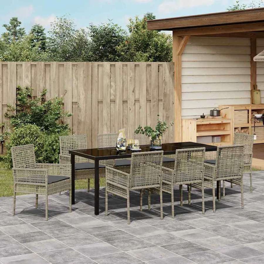 Ensemble de salle à manger pour jardin 9 pcs Gris clair - 4