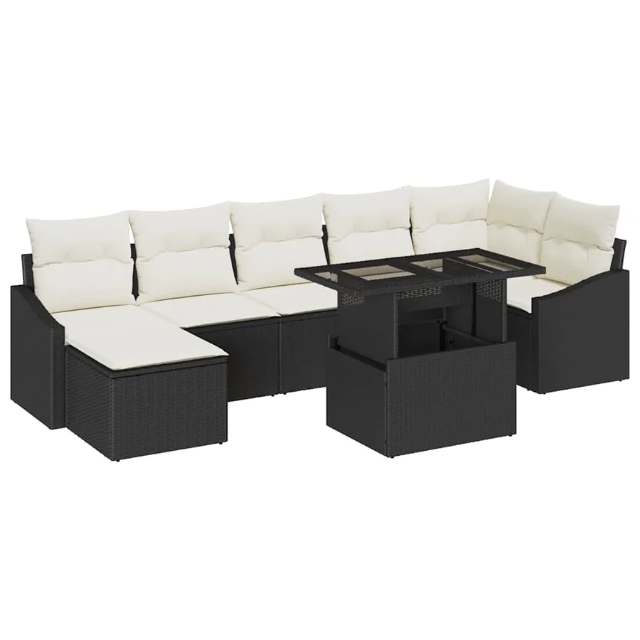Ensemble de canapé de jardin 8 pcs Noir et Crème polyrotin - 2