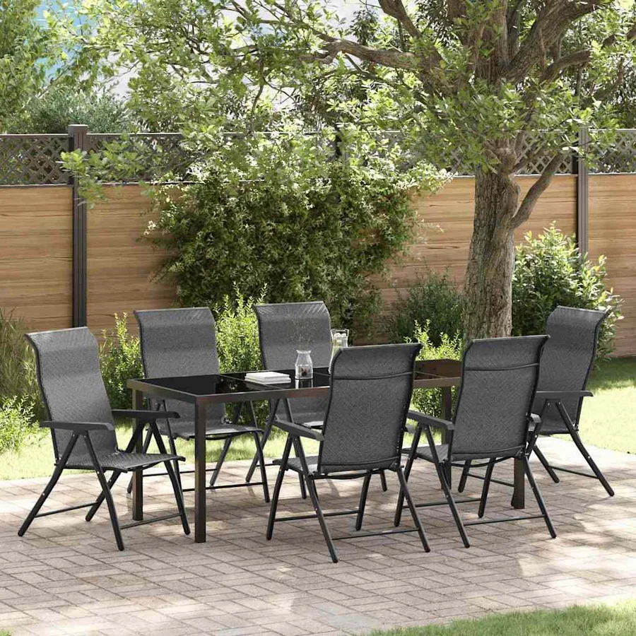 Ensemble de salle à manger pour jardin 7 pcs Gris