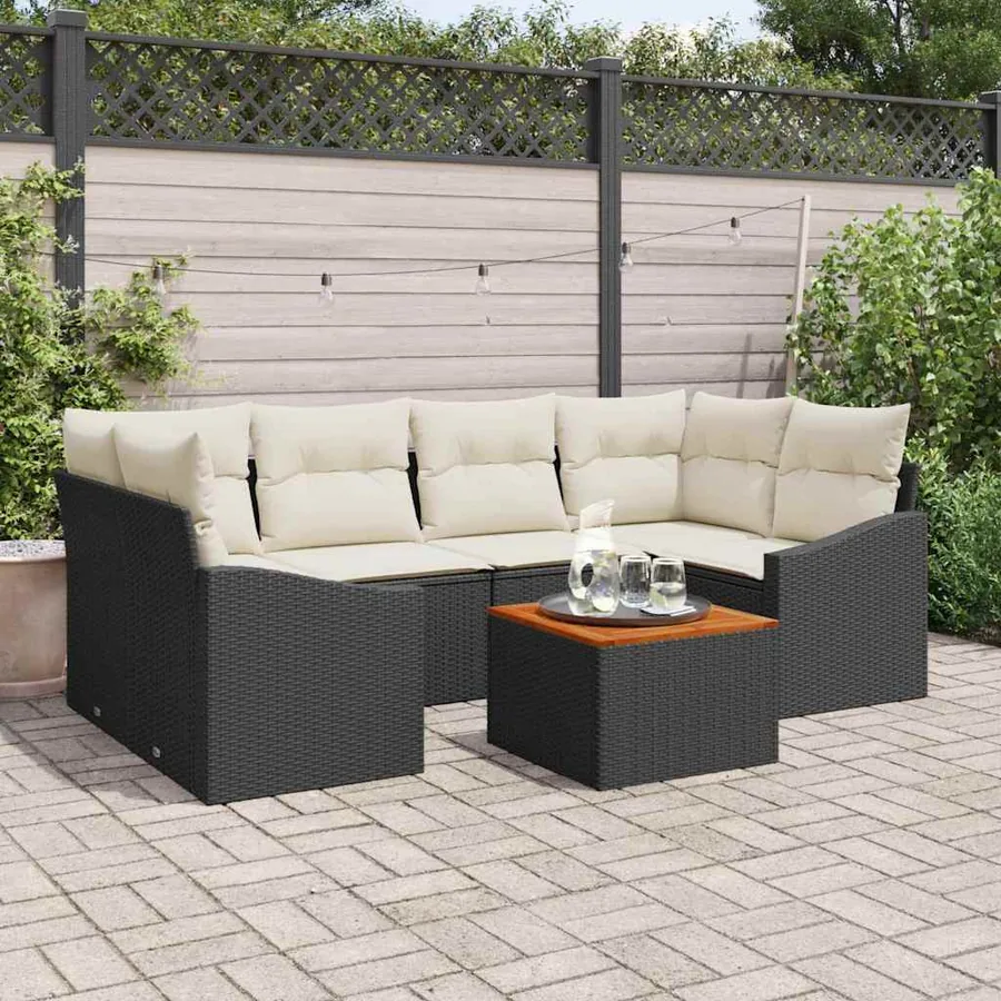 Ensemble de canapé de jardin avec coussin 7 pcs Noir polyrotin
