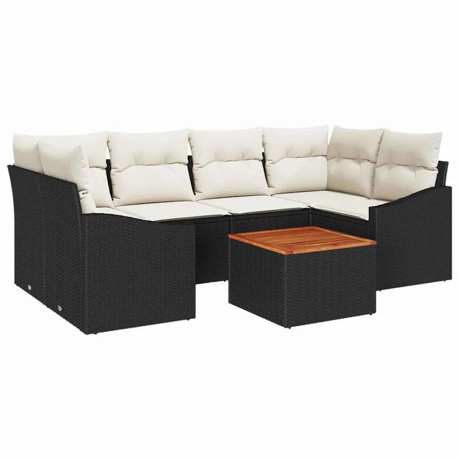 Ensemble de canapé de jardin avec coussin 7 pcs Noir polyrotin - 2
