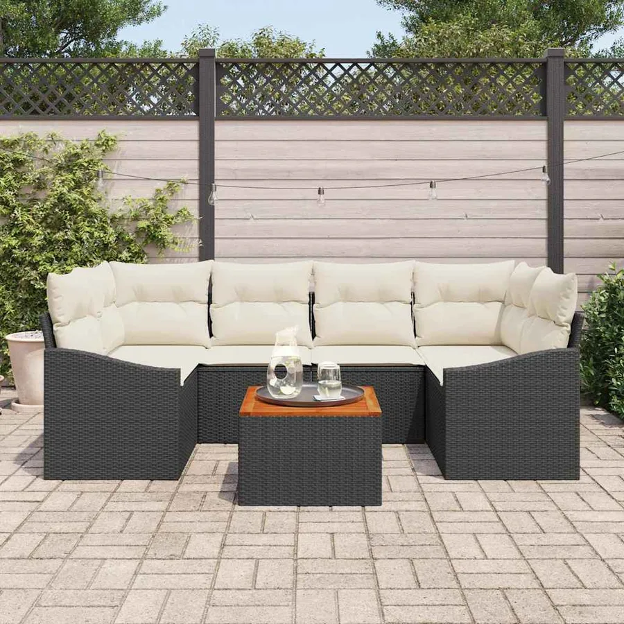 Ensemble de canapé de jardin avec coussin 7 pcs Noir polyrotin - 3