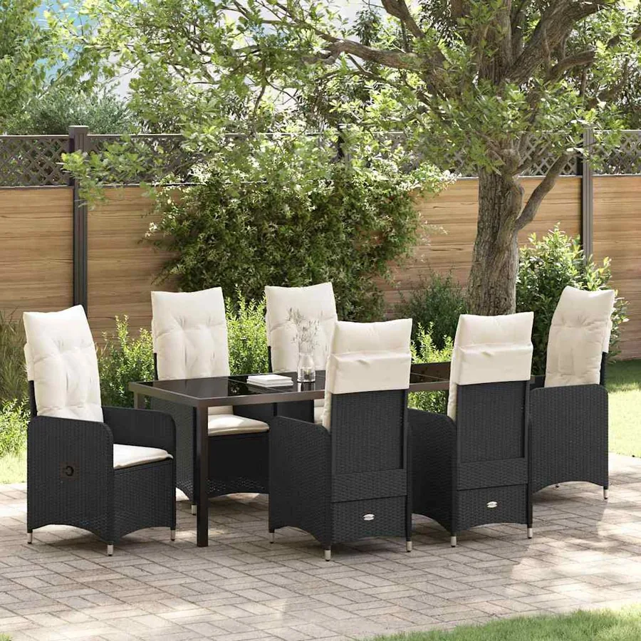 Ensemble de salle à manger pour jardin 7 pcs Noir polyrotin