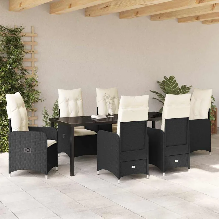 Ensemble de salle à manger pour jardin 7 pcs Noir polyrotin - 4
