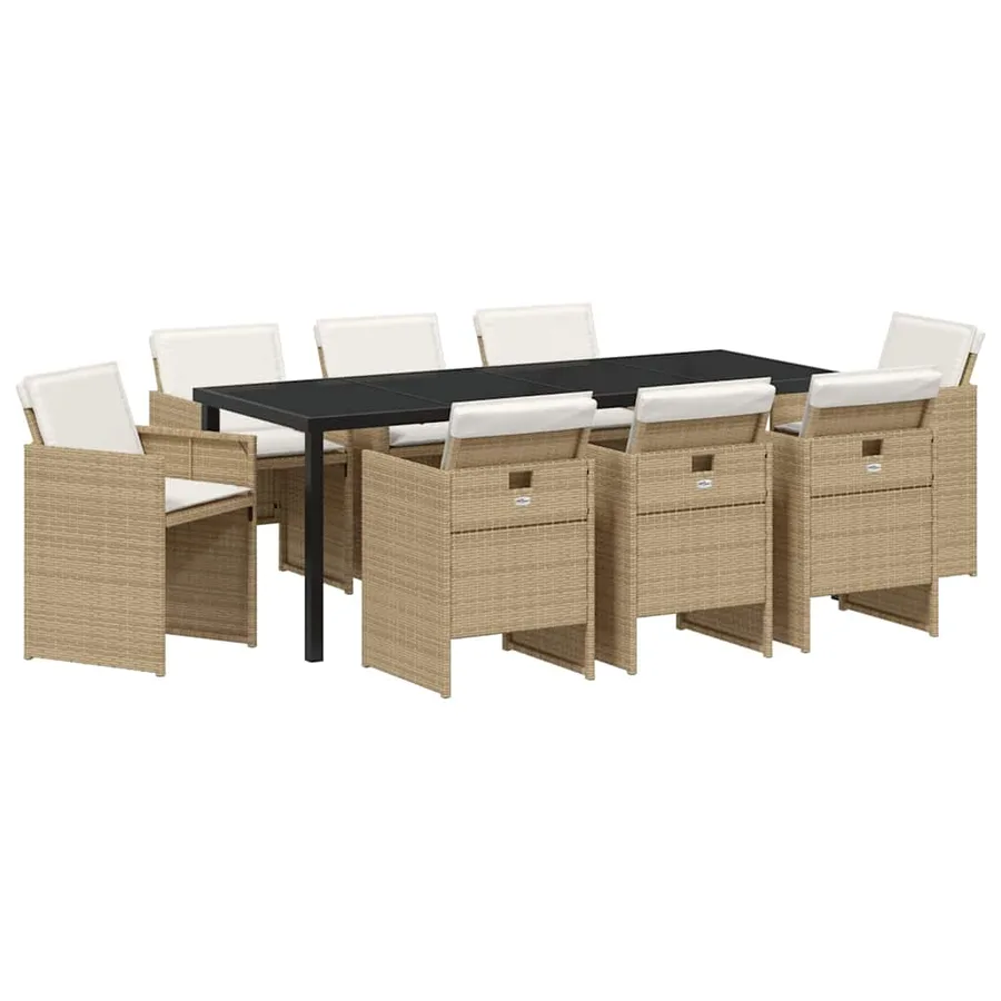 Ensemble de salle à manger pour jardin 9 pcs Beige polyrotin - 2