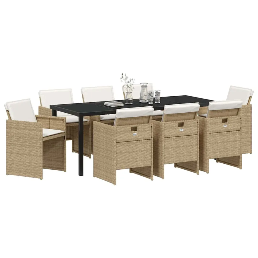Ensemble de salle à manger pour jardin 9 pcs Beige polyrotin - 3