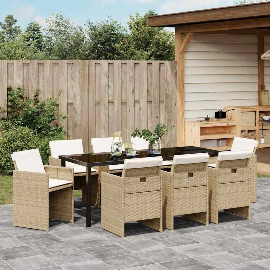 Ensemble de salle à manger pour jardin 9 pcs Beige polyrotin - 4