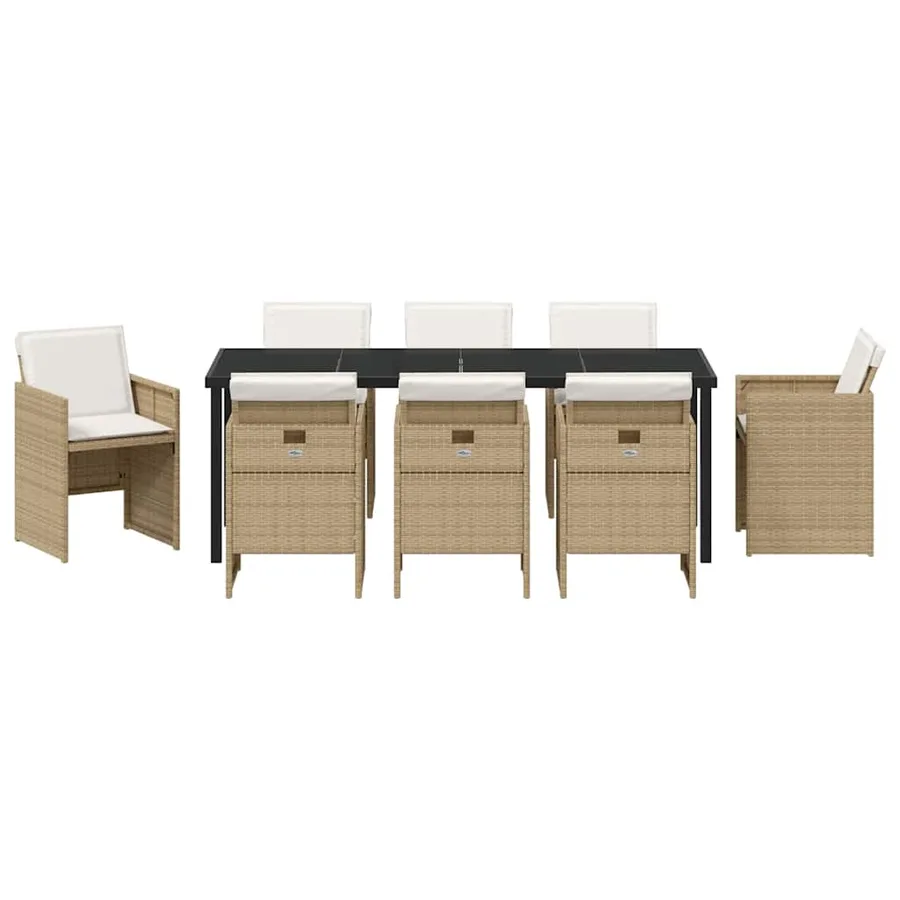 Ensemble de salle à manger pour jardin 9 pcs Beige polyrotin - 7