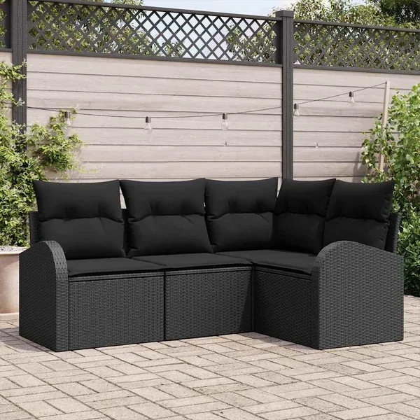 Ensemble de canapé de jardin avec coussin 4 pcs Noir polyrotin