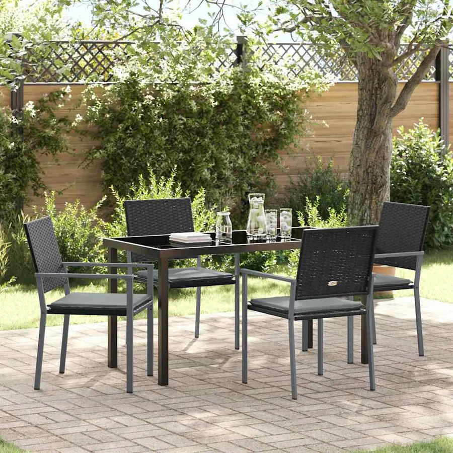 Ensemble de salle à manger pour jardin 5 pcs Noir et Gris Clair