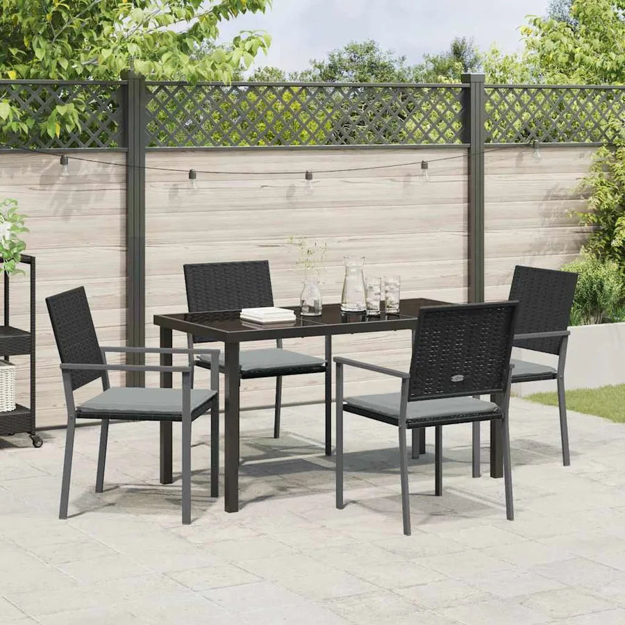 Ensemble de salle à manger pour jardin 5 pcs Noir et Gris Clair - 4