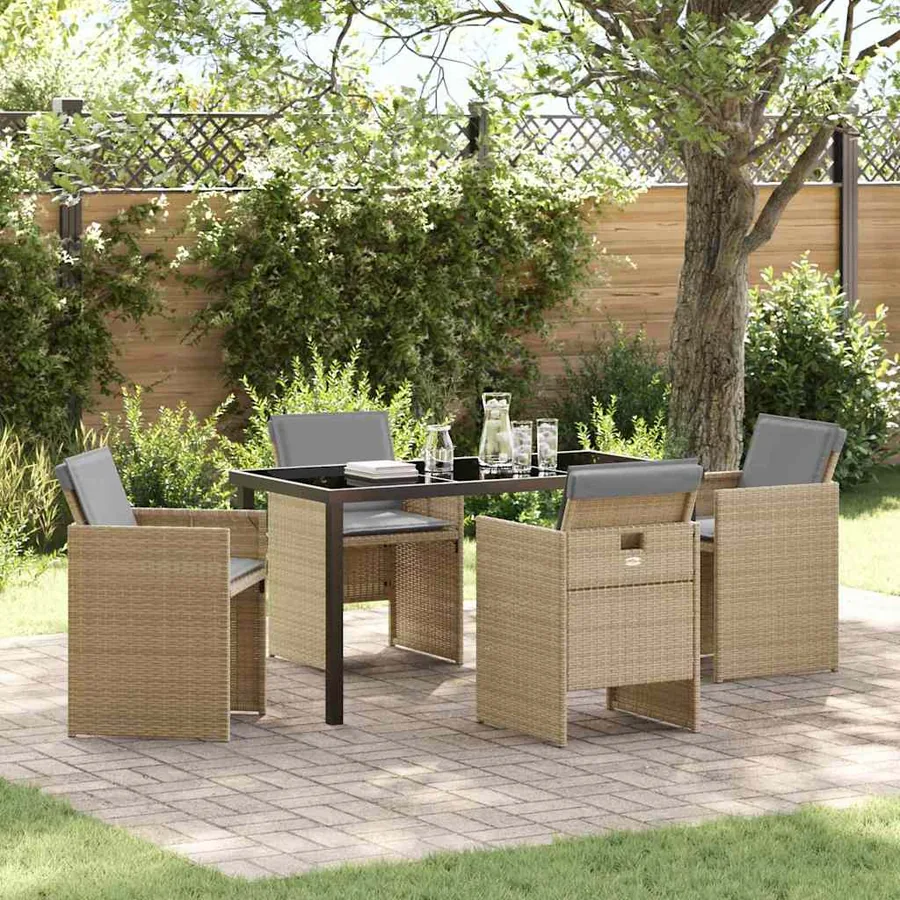 Ensemble de salle à manger pour jardin 5 pcs Beige polyrotin