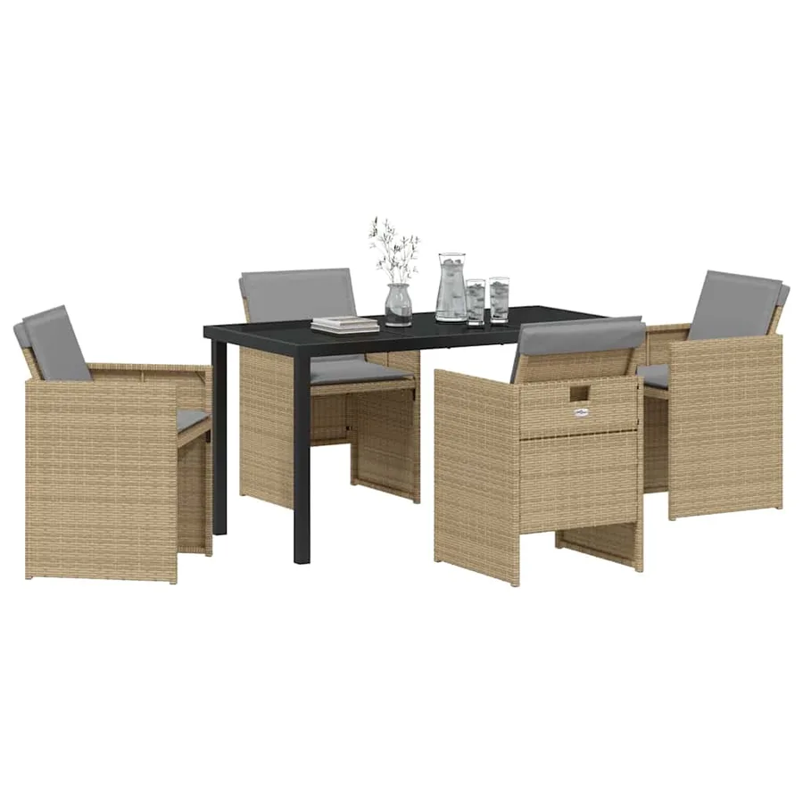 Ensemble de salle à manger pour jardin 5 pcs Beige polyrotin - 3