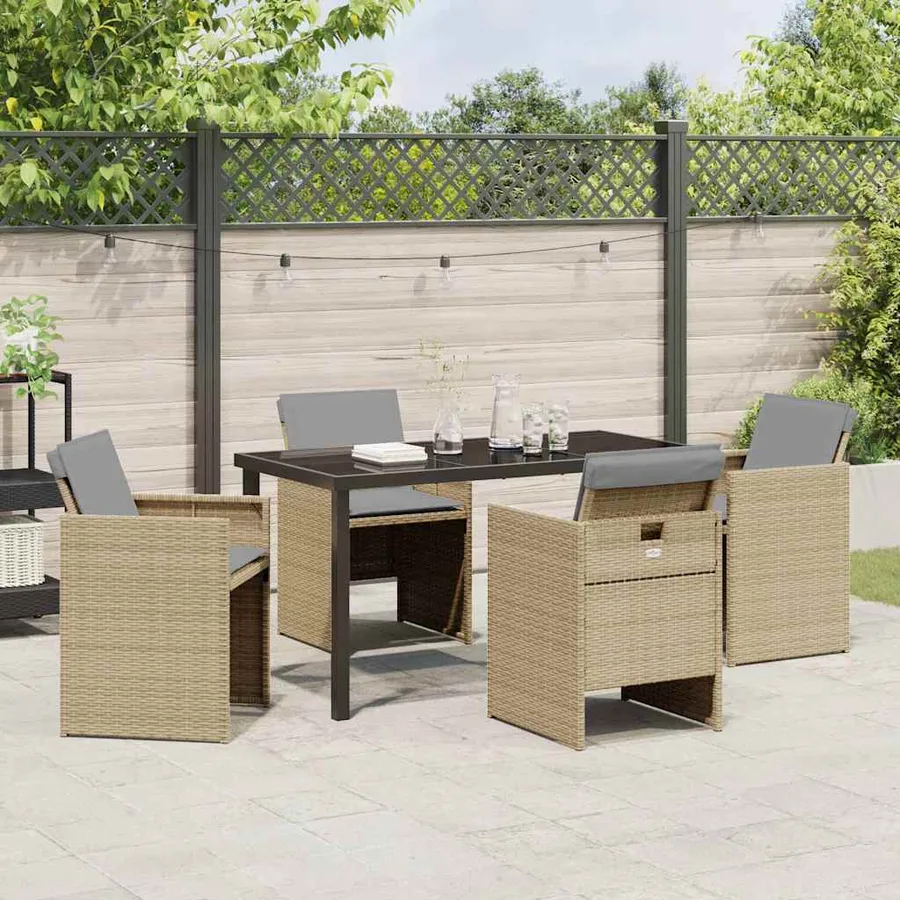 Ensemble de salle à manger pour jardin 5 pcs Beige polyrotin - 4