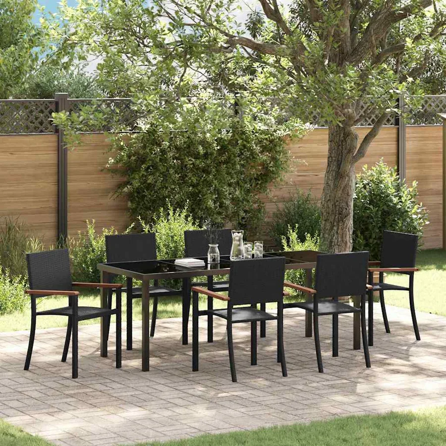 Ensemble de salle à manger pour jardin 7 pcs Noir