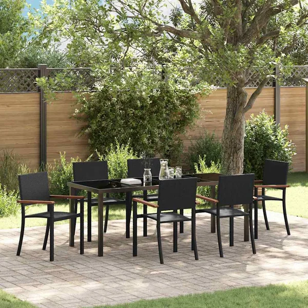Ensemble de salle à manger pour jardin 7 pcs Noir