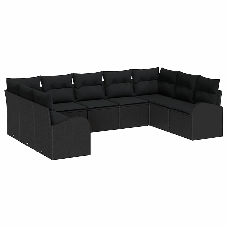 Ensemble de canapé de jardin avec coussin 9 pcs Noir polyrotin - 2
