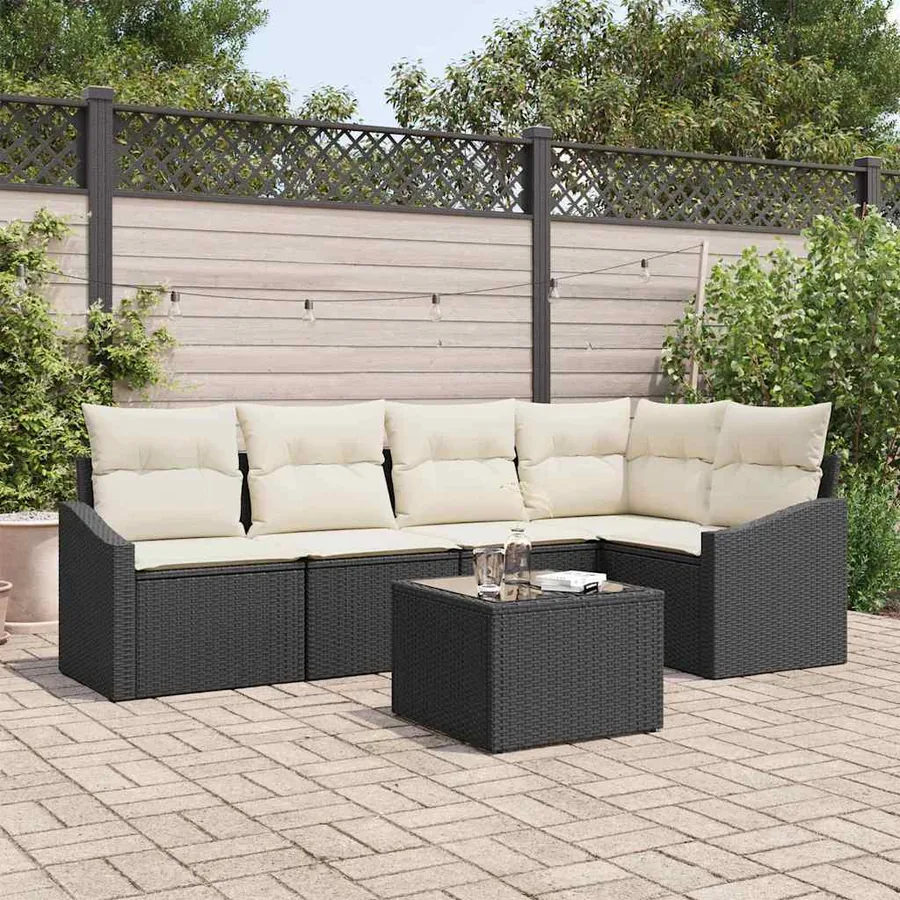 Ensemble de Canapés avec coussin 6 pcs Noir polyrotin