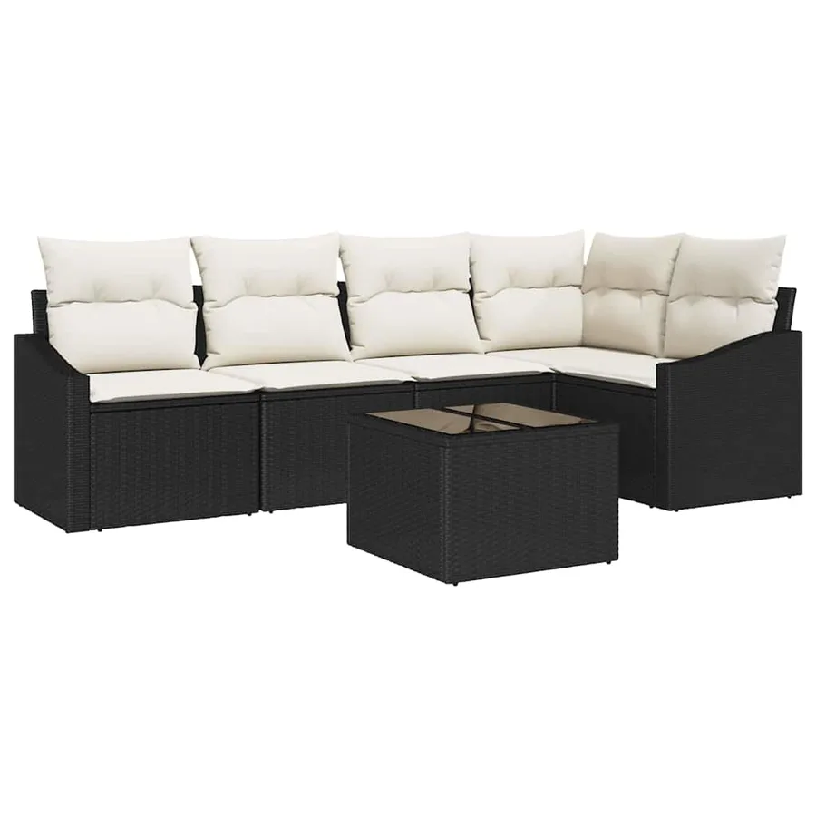 Ensemble de Canapés avec coussin 6 pcs Noir polyrotin - 2
