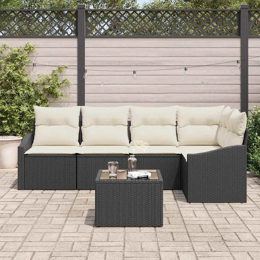 Ensemble de Canapés avec coussin 6 pcs Noir polyrotin - 3