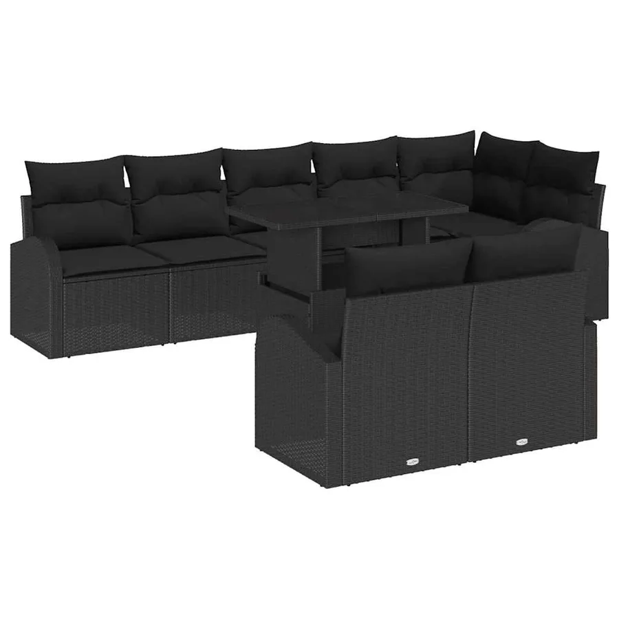 Ensemble de canapé de jardin avec coussin 9 pcs Noir Poly rotin - 2