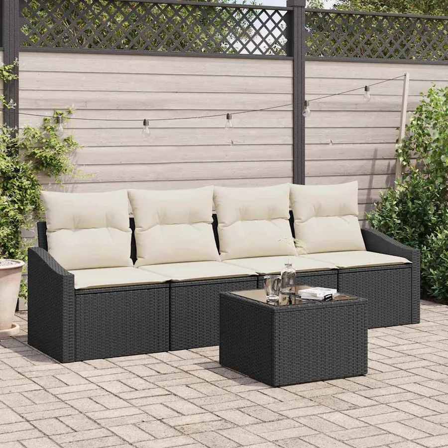 Ensemble de Canapés avec coussin 5 pcs Noir et Crème polyrotin
