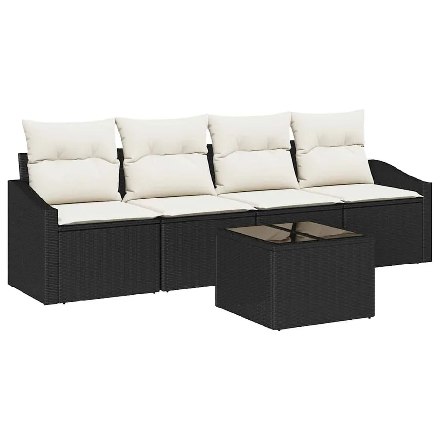 Ensemble de Canapés avec coussin 5 pcs Noir et Crème polyrotin - 2