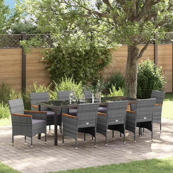 Ensemble de salle à manger pour jardin 9 pcs Gris polyrotin